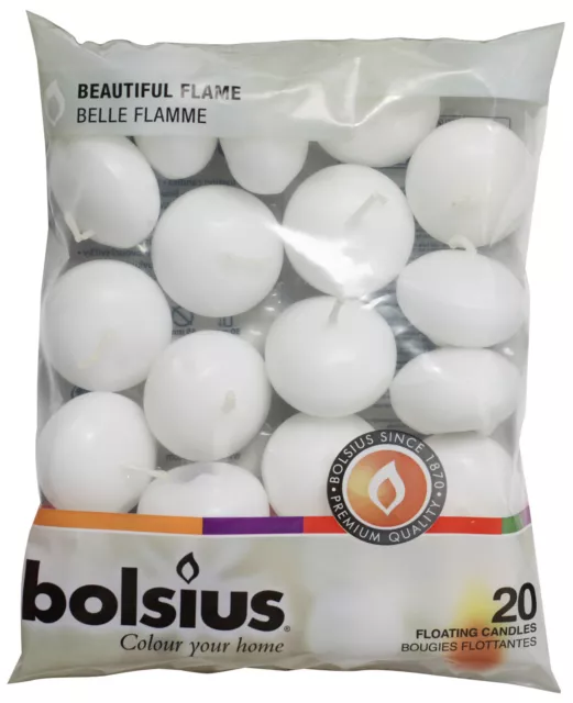 Premium Bolsius Floating Candles 20 Pack 4.5Hour Burn Time 2 Colours