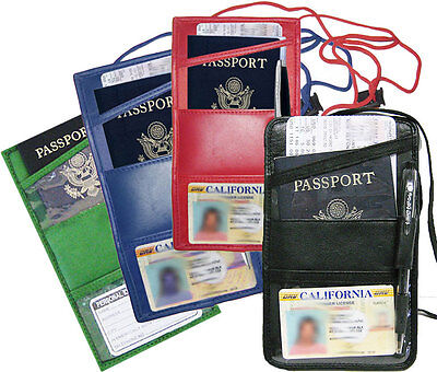 Green Genuine Leather Passport ID Boarding Pass Holder Travel Neck Strap Wallet 2