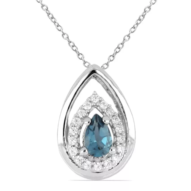 Noble 0,51 Carat Londres Topaze Bleue Pendentif 925 Argent Collier Chaîne