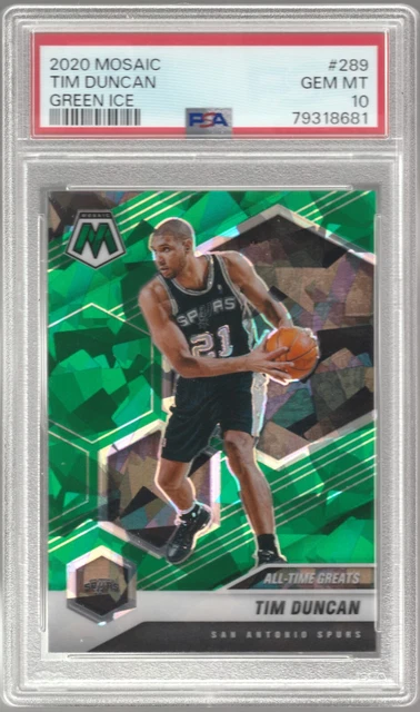 2020-21 Mosaic - Green Cracked Ice Panini Exclusives -  Tim Duncan #289 PSA 10