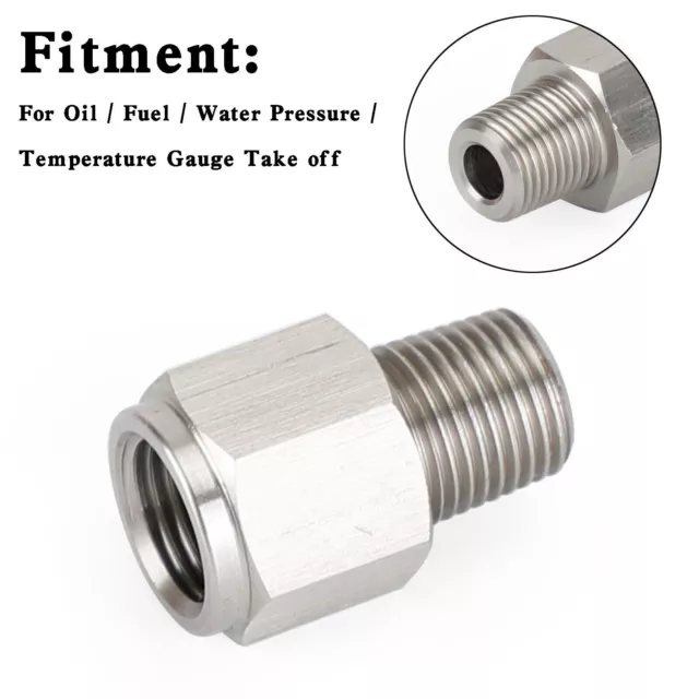 1/8" NPT Male to M10x1.0 Female Stainless Steel Oil Pressure Gauge Adapter