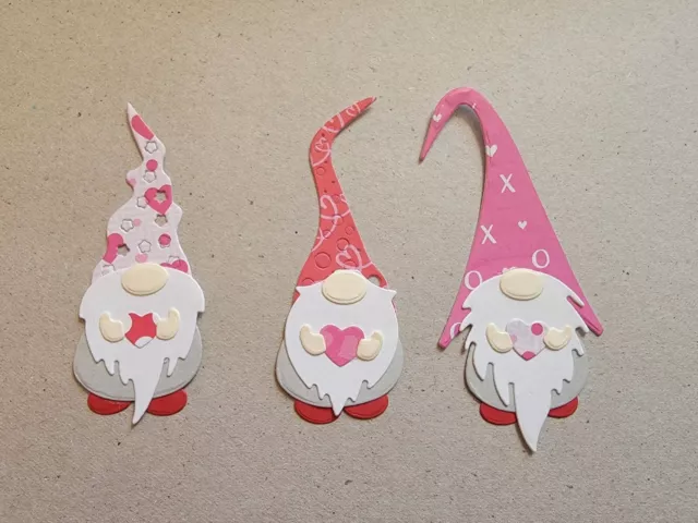 3 Happy Valentine's Day Gnomes cardstock Scrapbook die cuts