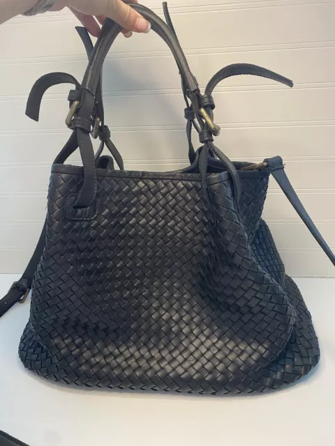 Valentina Italy Handbag Weave Woven Soft Leather Large Bag Black Hobo Slouchy