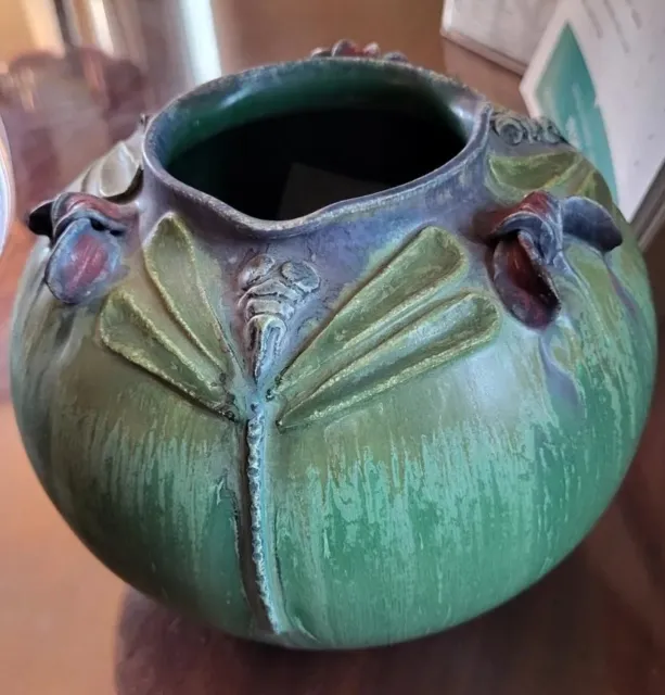 Vtg Ephraim Faience 2009 Art Pottery Green  Ceramic "Shady Shoreline"  Vase