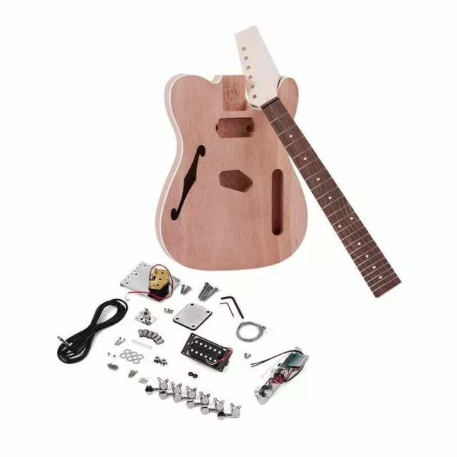 Semi Hollow Electric Guitar Kit DIY Mahogany Body Maple Neck Unfinished
