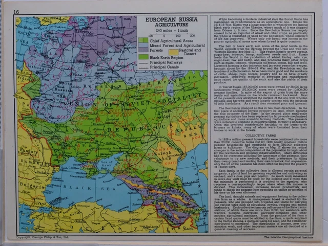 1961 SOVIÉTIQUE CARTE Européen Russiaagriculture Blackearth Région ...