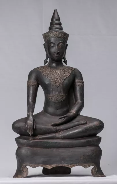 Ancien Thai Style Ayutthaya Assis Enlightenment Statue de Bouddha - 66cm/26 "