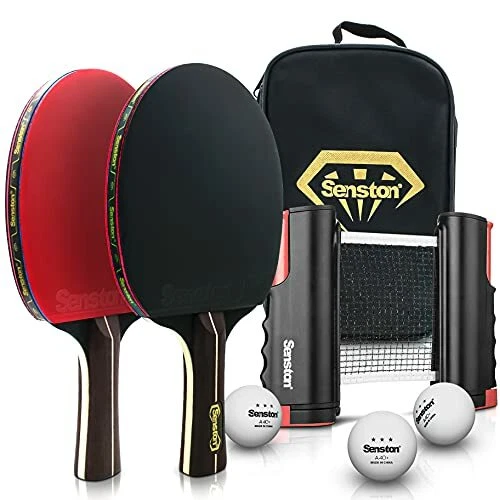 Senston Table Tennis Bats Set of 2 - Retractable Table Tennis Net, 2 Ping Pong