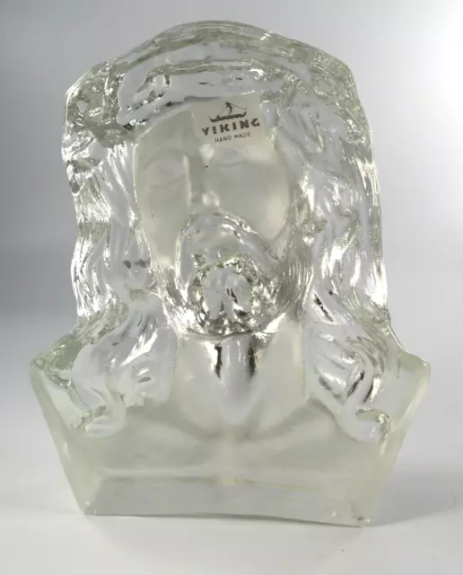 Viking Glass Jesus Bust Heavy Clear Art Glass Christmas Hand Made Religious Icon