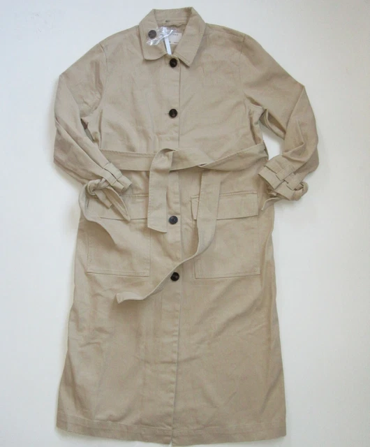 NWT ASOS Design Denim Trench in Stone Belted Tie Cuff Twill Coat 12