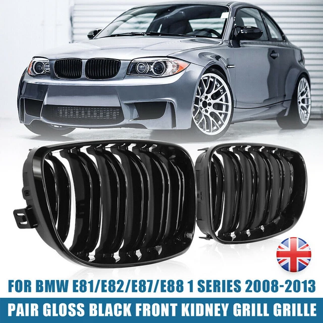 Front Kidney Double Line Grille Grill Replacement For BMW E81 E82 E87 E88 1 Series 2007-2013 GLOSS BLACK 2 Lines Racing Grills | QA
