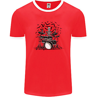 Skeleton Drummer Drumming Drum Skull Funny Mens Ringer T-Shirt FotL