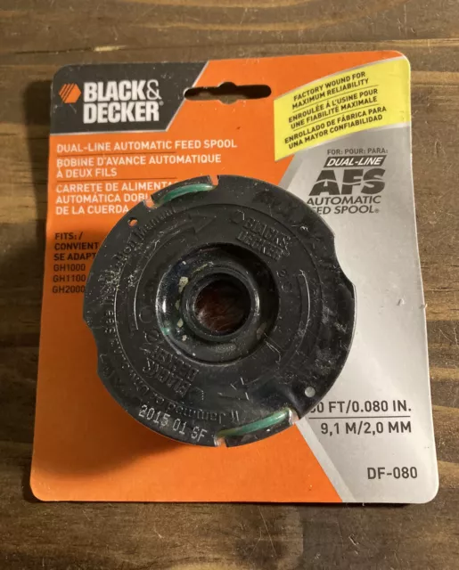 BLACK+DECKER 0.080 in. x 30 ft. Replacement Dual Line Automatic Feed Spool  AFS for GH1000 Electric String Grass Trimmer/Lawn Edger DF-080-BKP 1 - The