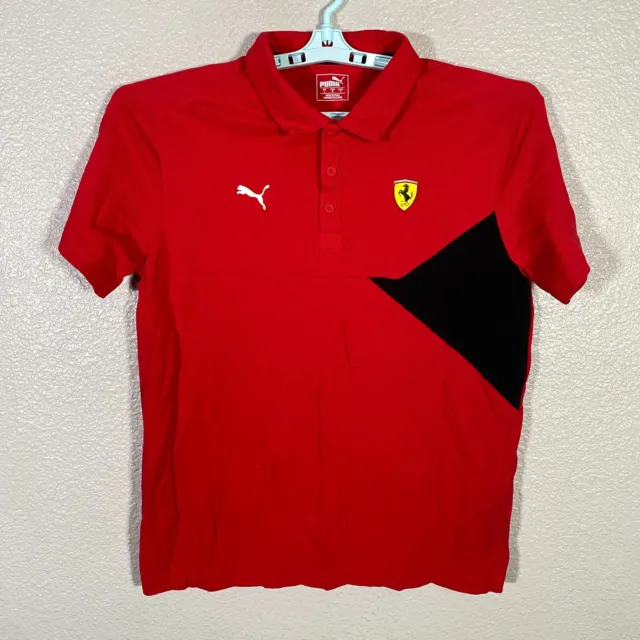 Puma Ferrari Polo Shirt Mens Large Red Black Short Sleeve Cars Racing Casual