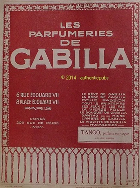 Publicite Les Parfumeries De Gabilla Folle Passion De 1913 French Ad Pub Rare
