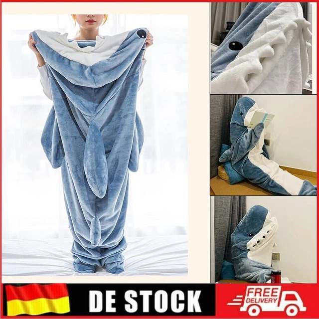 Shark Blanket Adult Kids Soft Cozy Flannel Shark Hoodie Blanket Sleeping Bag UK