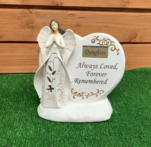 Praying Angel with Gold Flowers, & Verse LED Light DAUGHTER memorial ornament