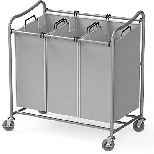 SimpleHouseware Heavy-Duty 3-Bag Laundry Sorter Cart Silver