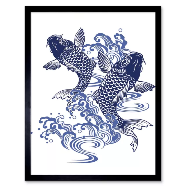 Japanese Koi Carp Illustration 12X16 Inch Framed Art Print