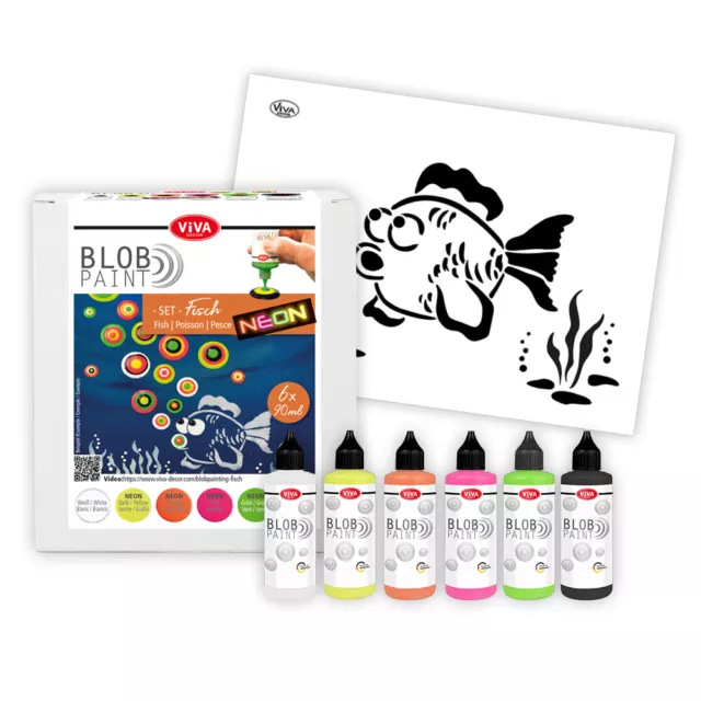 Blob Paint Pez Neón Set 6 X Color 90ml Flouroscent Acrílico Pintura Acrílica