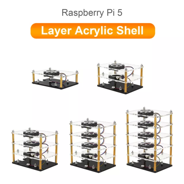 Raspberry Pi 5 Multi-Layer Acrylic Shell Transparent Protective Case Ventilateur