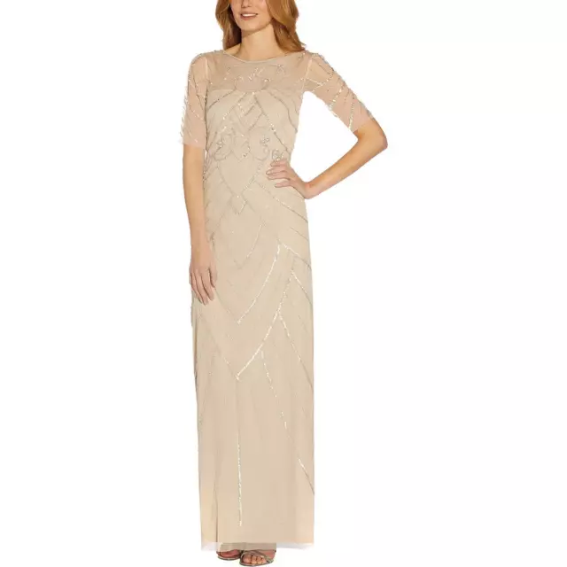 Papell Studio by Adrianna Papell Womens Beige Evening Dress Gown 10 BHFO 4655