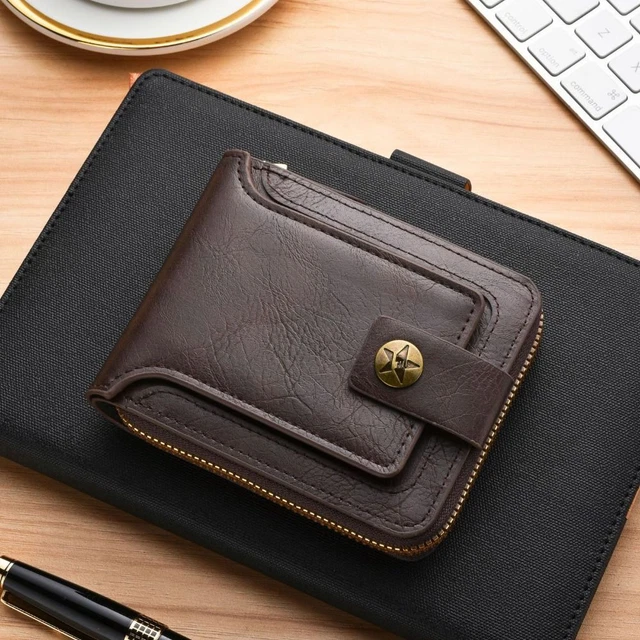 Portamonete Uomo In Pelle - Vassoio Soldi Con Chiusura A Patta, Nero - Foto 5