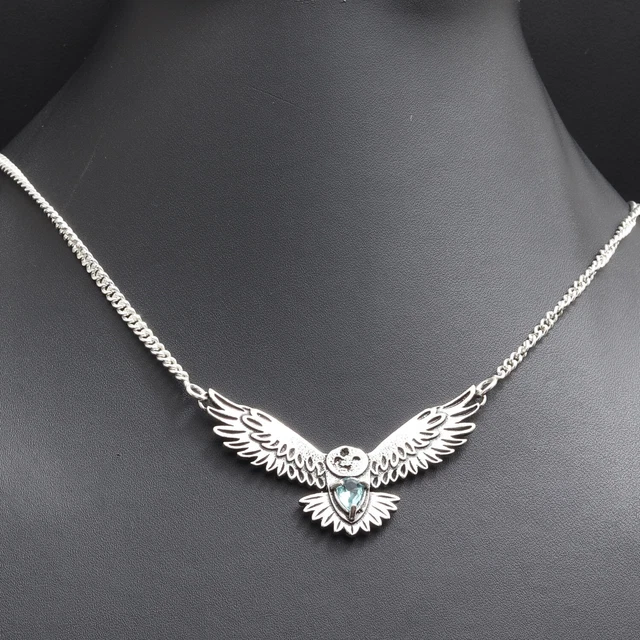 U10694 Blue Quartz Silver Plated Eagle Flying Necklace 16" Gemstone Jewelry