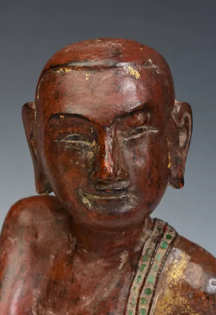 19th Century, Mandalay, A Pair of Antique Burmese Wooden Seated Disciples 4