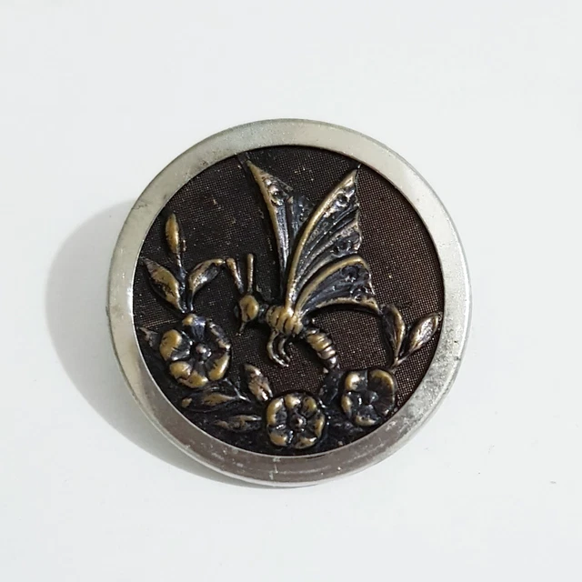 Bouton ancien en métal, papillon, abeille