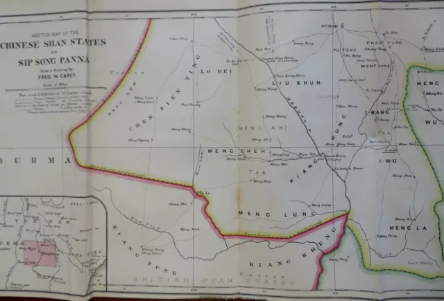 Shan States Southeast Asia Thailand Myanmar 1899 Johnston scarce detailed map