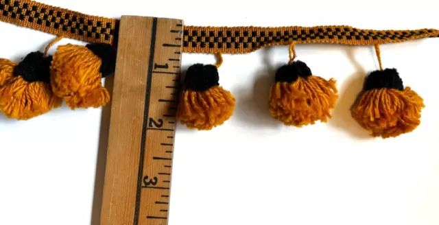 BALL FRINGE POM Pom Trim 4 Yds Gold Black Cotton Sewing Crafts Drapes ...