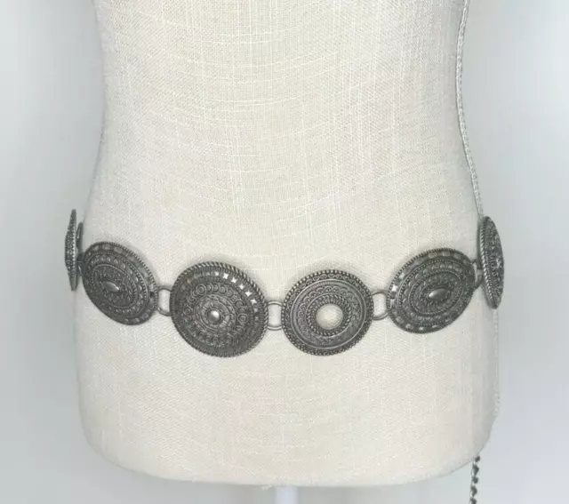 Chico’s Women's Belt Medallion Chain Metal Silver Adjustable Up to 51”
