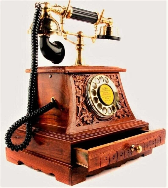 Antique Brass Victorian Rotary Dial Telephone Maharaja Wooden Phone Home Decor