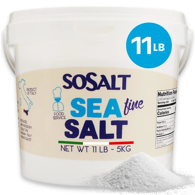 Fine Natural Sea Salt, (5Kg) 11 Lb, Sosalt, Sicilian, Mediterranean, Bulk, Foods