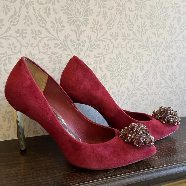 TED BAKER PEETCH Burgundy Suede Diamond Brooch Heel Court Shoes Size UK 4 EUR 37 20.00 PicClick UK