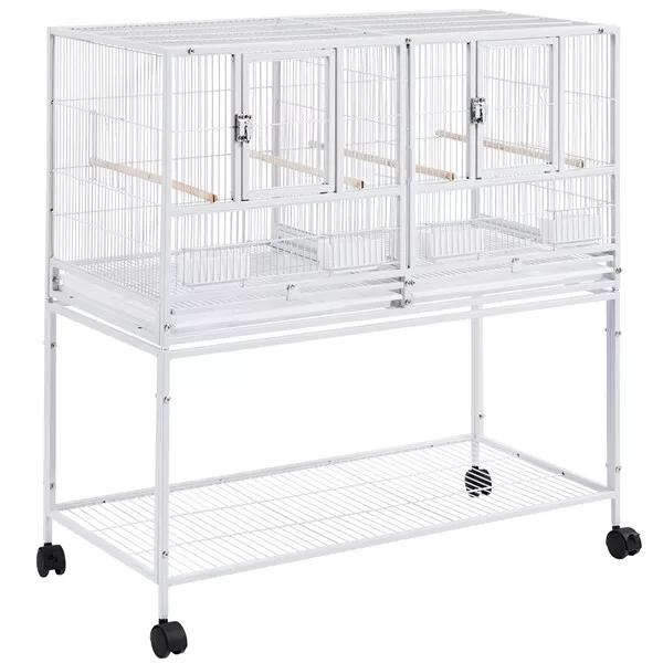 Cage d'elevage pour Oiseaux avec Deux Espaces Divisés 95 x 45 x 105 cm Blanche