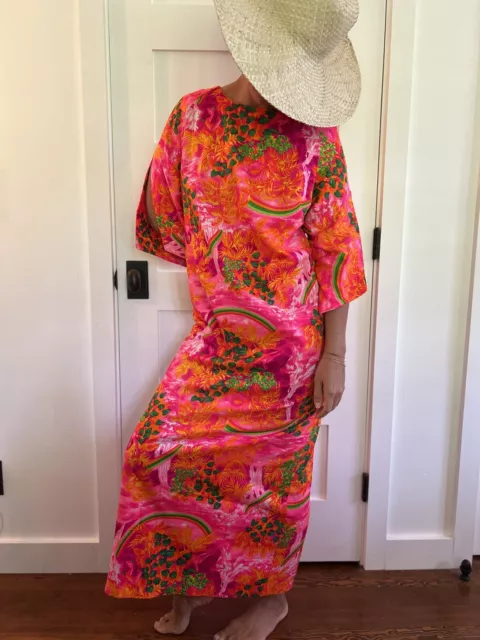 Vintage Hawaii Pomare Tahiti barkcloth Dress Muumuu liberty house caftan imports