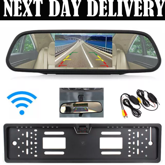 Wireless Car Rear View Kit 4.3" Mirror Monitor LED Night Vision Reversing Camera