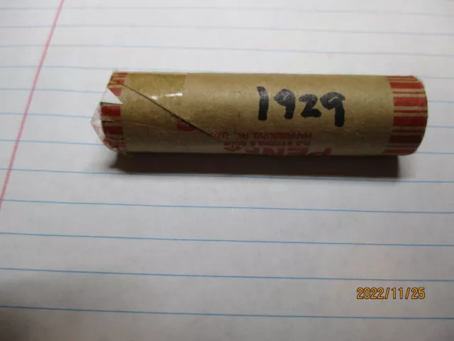 1929 P  LINCOLN WHEAT CENT PENNY ROLL, shotgun roll,...