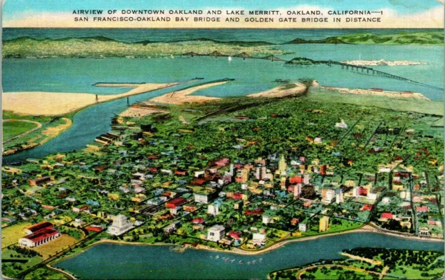 Oakland CA Aerial View of Downtown and Lake Merritt Postcard Unused (35390)