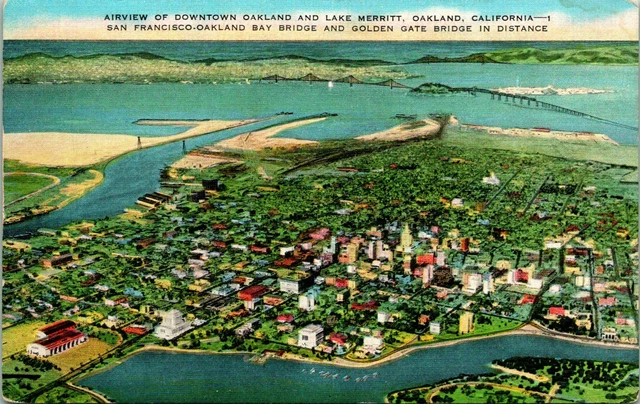Oakland CA Aerial View of Downtown and Lake Merritt Postcard Unused (35390)