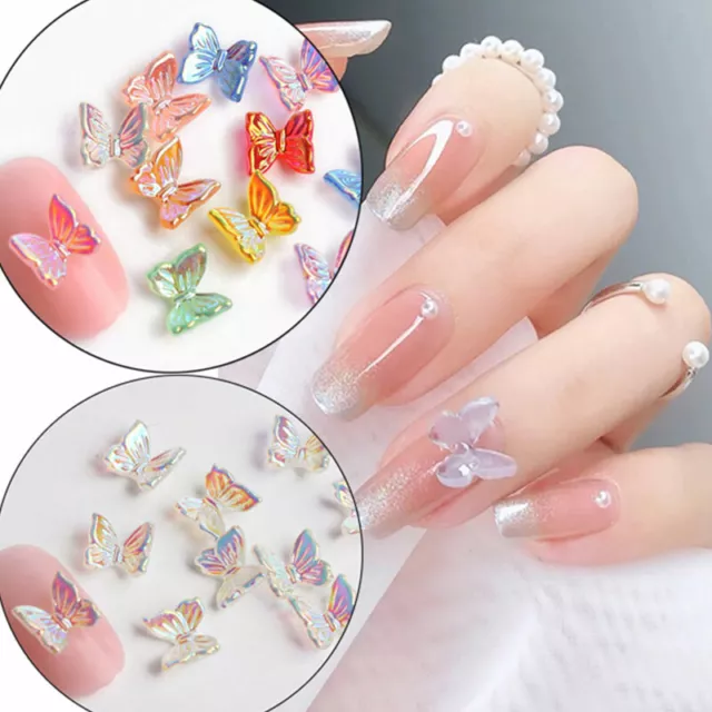 30 Stück 3D Schmetterling Harz Glitzer Nail Art Tipps Charm Dekor Diy } 3