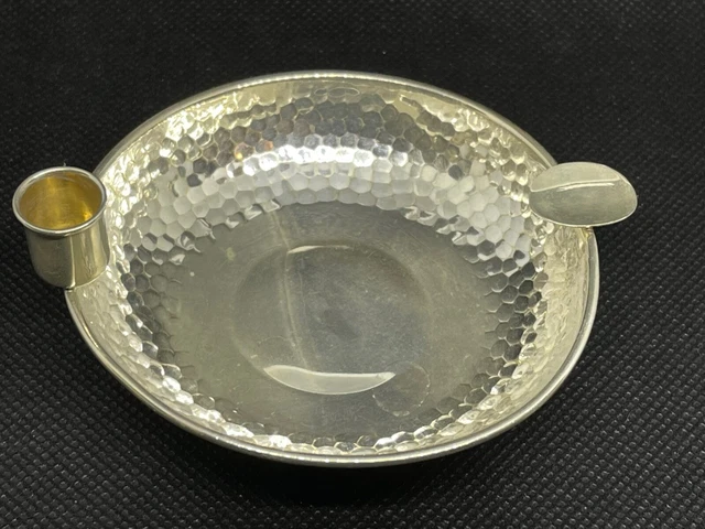 Uncommon Hammered Sterling Silver .925 Ashtray With Flame Holder