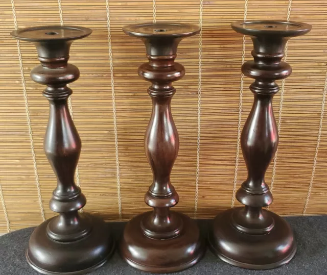 Pottery Barn (1) Brown Wood Metal Pillar Candle Holders 16-3/8in height