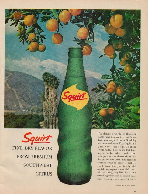 1962 Squirt Soda Drink Premium Southwest Citrus Fine Dry Flavor Vintage Print Ad