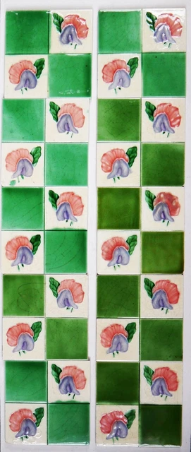 Good Unusual Original Set of 10 Antique Art Nouveau LILY 6" x6" Fireplace Tiles