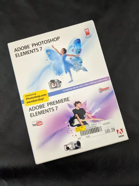 Adobe Photoshop Elements 7 Premiere Complete 2 Disk CD Rom Software NEW