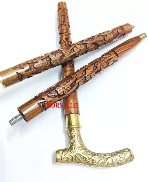 Canne De Marche En Bois – Poignée Tête De Cheval En Laiton – Vintage – Fabriquée En Inde