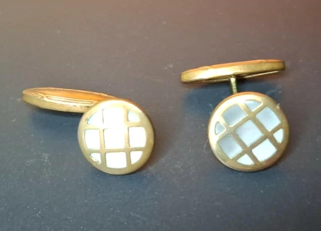 Boutons De Manchette Vintage En Nacre Et Laiton – Marque Murat, Occasion